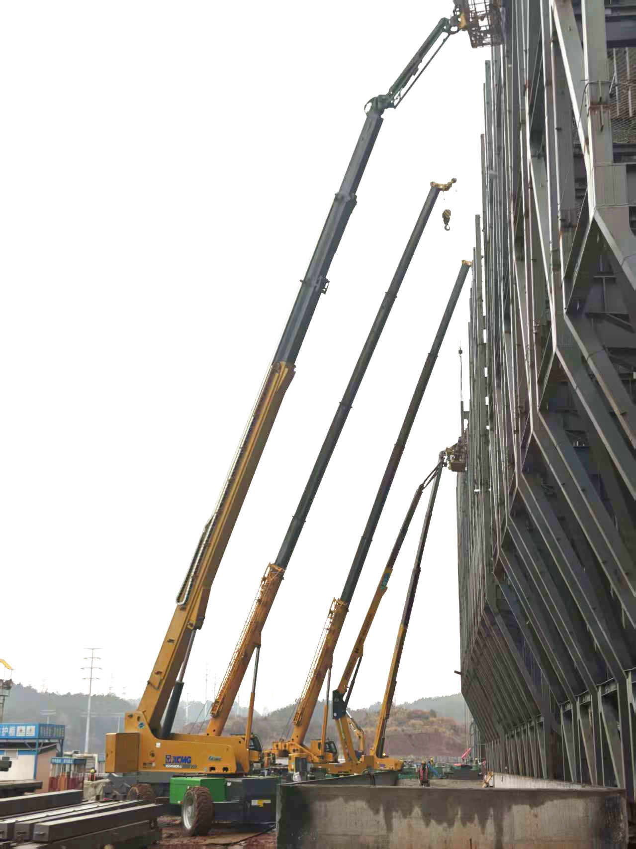 高空協同顯實力｜徐工裝備助陣銀聯黃山園區，外立面施工提質增效